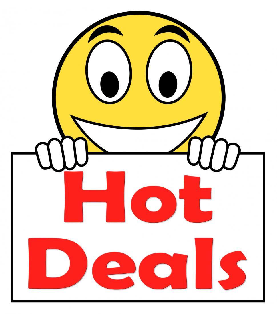 Download Free Stock Photo of Hot Deal On Sign Shows Bargains Sale And Save 