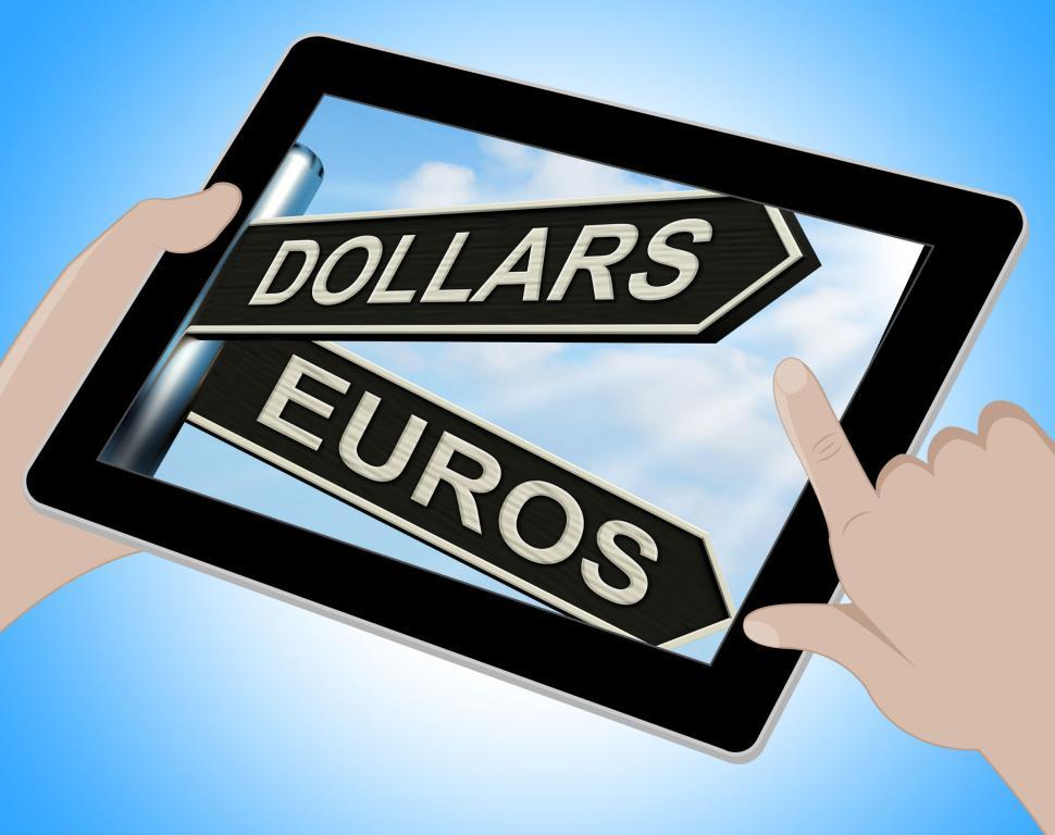 Free Image of Dollars Euros Tablet Shows Foreign Currency Exchange 