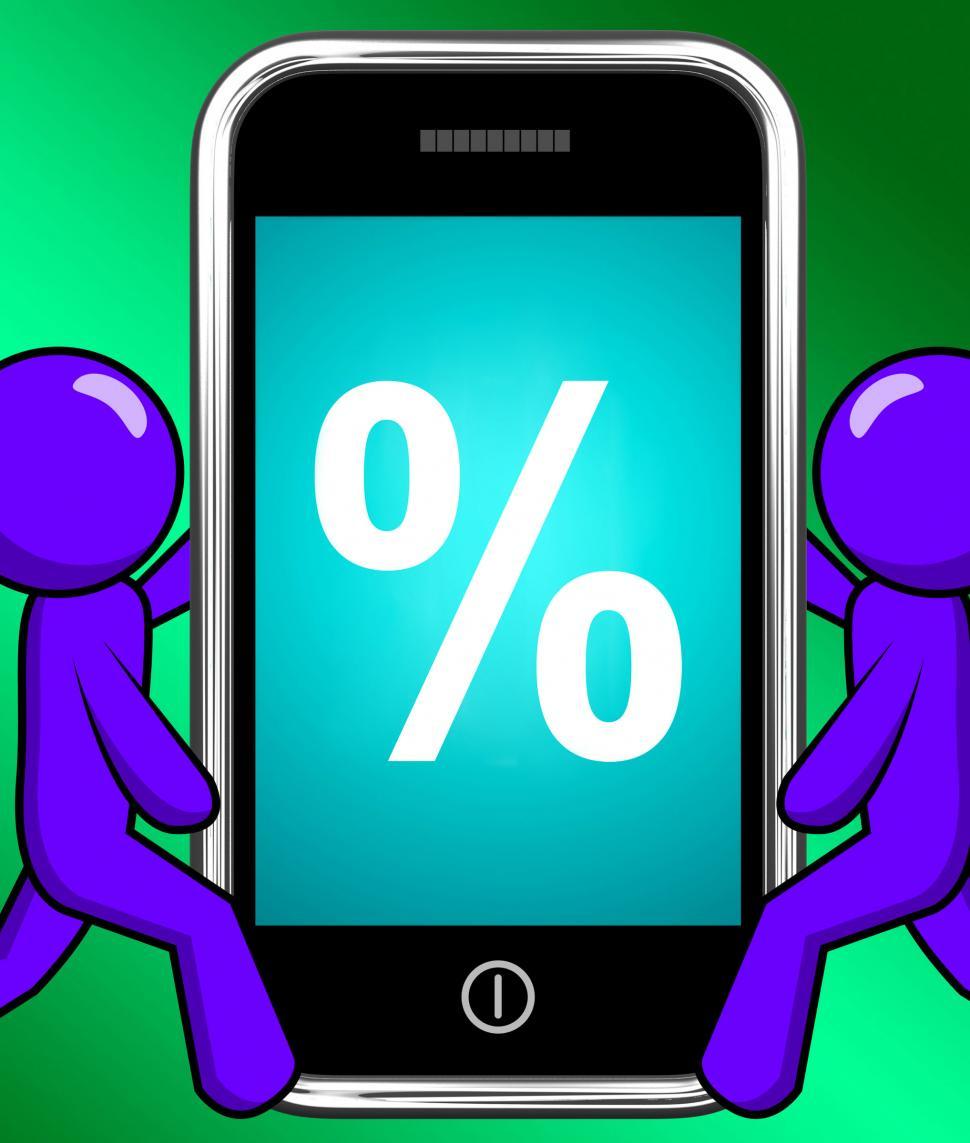 Download Free Stock Photo of Percent Sign On Phone Displays Percentage Discount Or Investment 