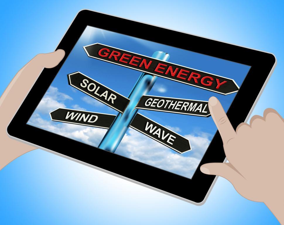 Free Image of Green Energy Tablet Means Solar Wind Geothermal And Wave 