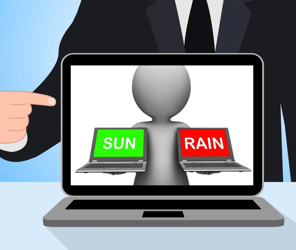 Free Image of Sun Rain Laptops Displays Weather Forecast Sunny or Raining 