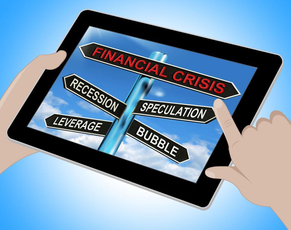 Free Image of Financial Crisis Tablet Shows Recession Speculation Leverage And 