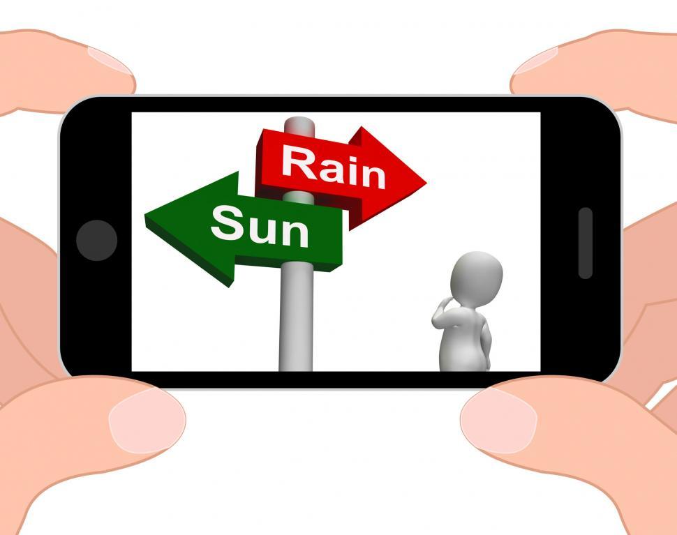 Free Image of Sun Rain Signpost Displays Weather Forecast Sunny or Raining 
