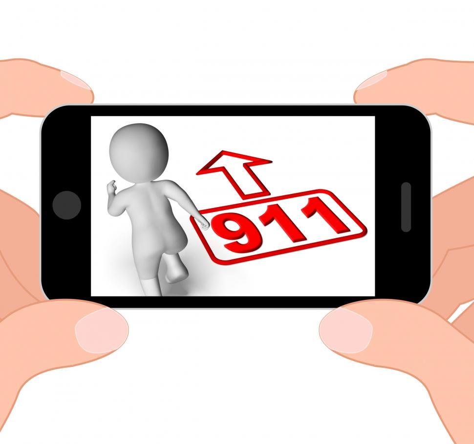 Free Image of Running Character And 911 Nine One Displays Emergency Help Rescu 