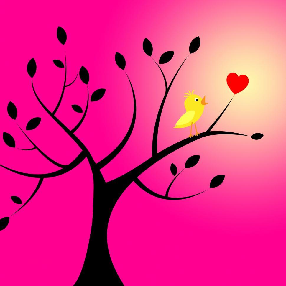 Free Image of Heart Birds Means Valentines Day And Branch 