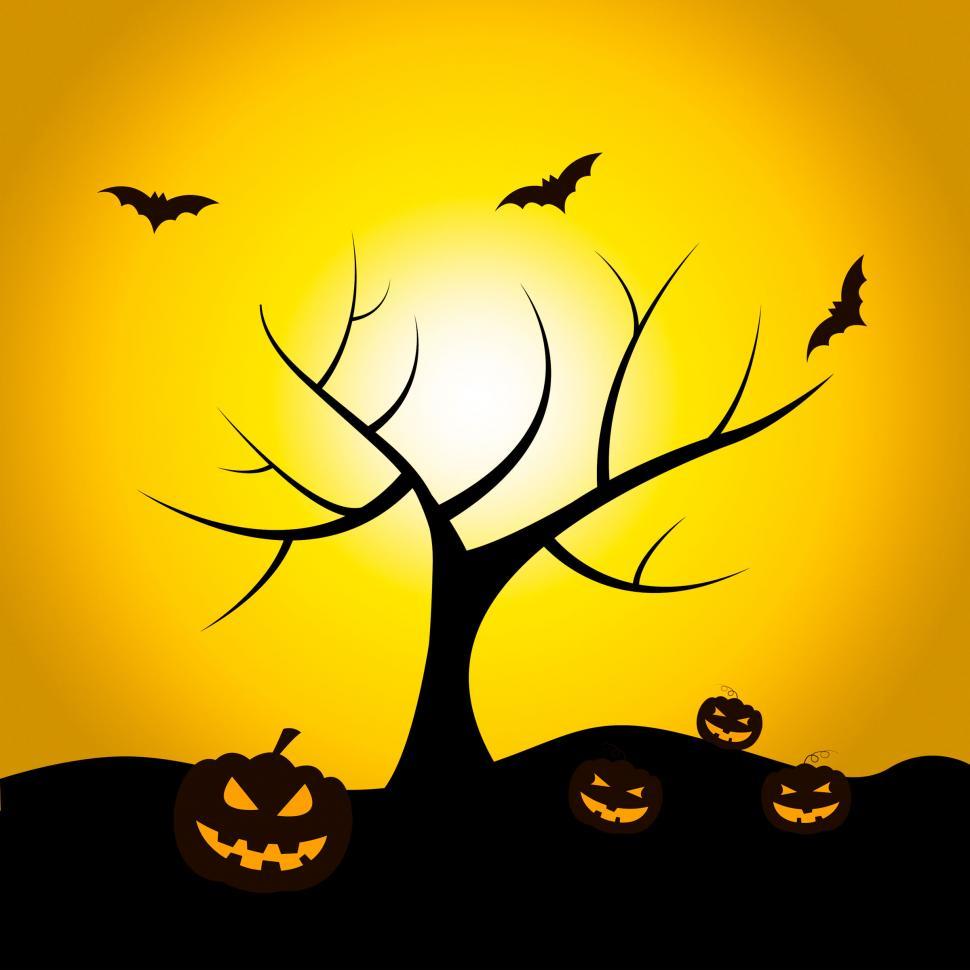 Free Image of Halloween Tree Means Trick Or Treat And Bat 