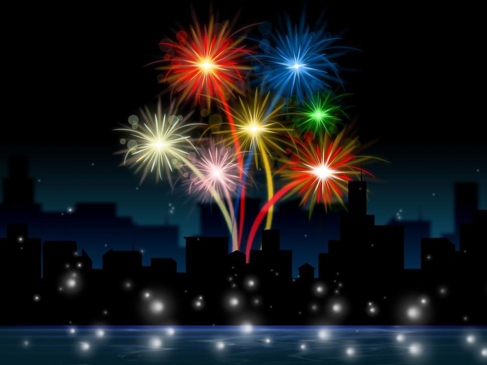 Free Image of Fireworks Evening Shows Explosion Background And Buildings 