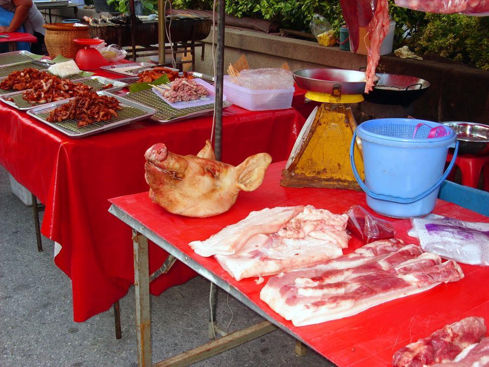 Free Image of Thai meat stall 