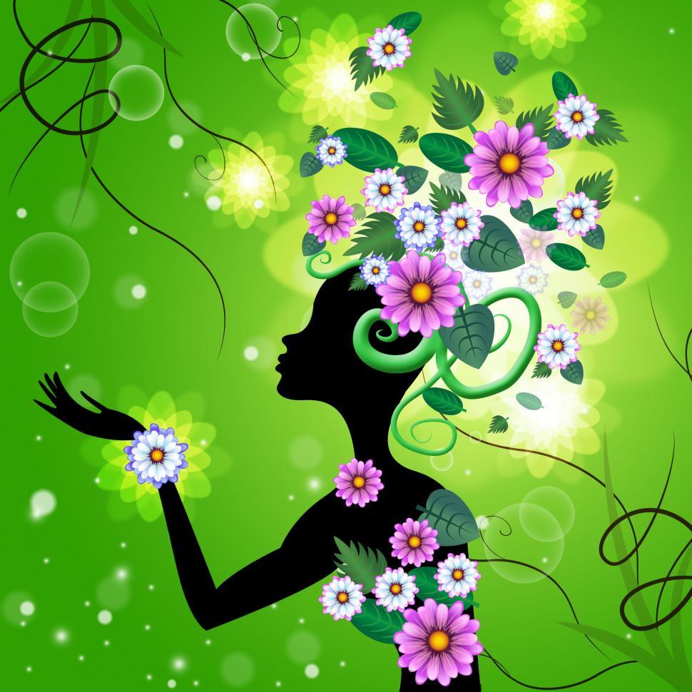Free Image of Green Flowers Means Hairdo Lady And Florals 