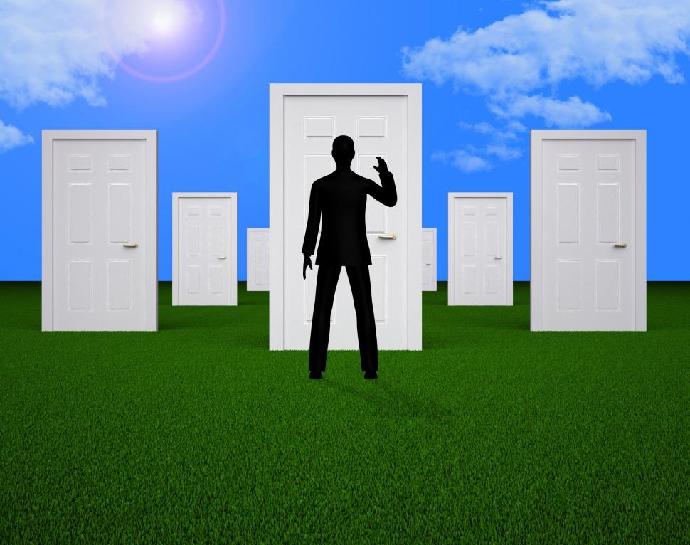 Free Image of Doors Choice Shows Man Doorways And Direction 