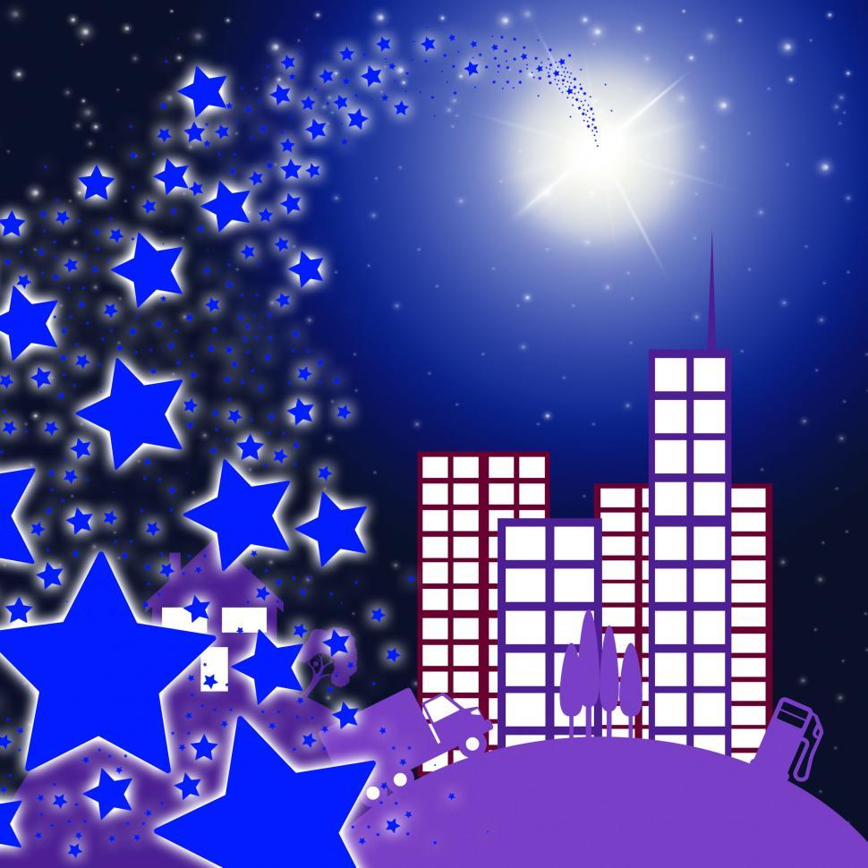 Free Image of City Star Indicates Full Moon And Cityscape 