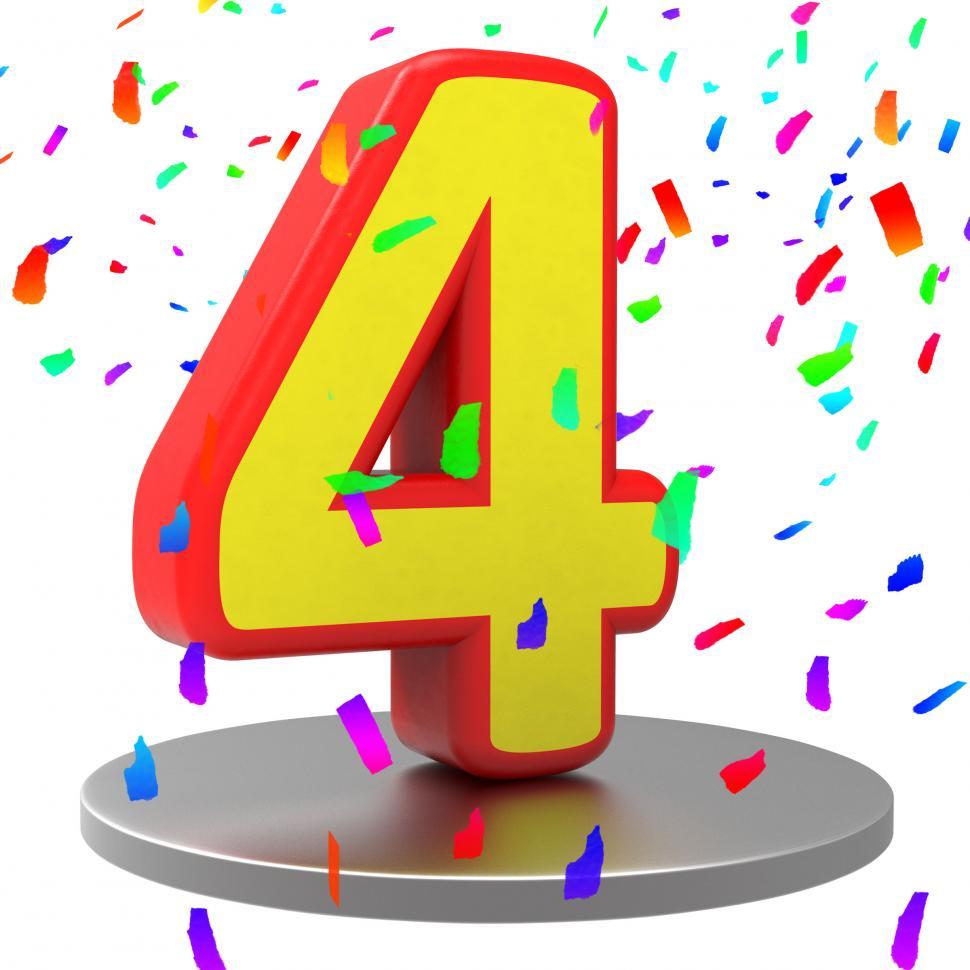 Free Image of Fourth Four Indicates Happy Birthday And 4 