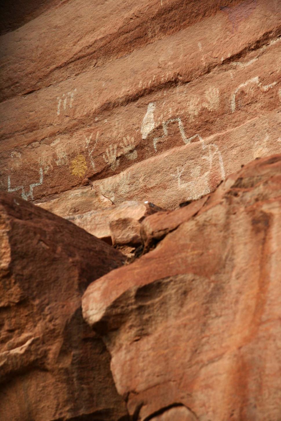 Free Image of cliff cliffs canyon de chelly chelly canyon de arizona indian native american monument national navajo southwest wall petroglyph drawing hands prints handprints 
