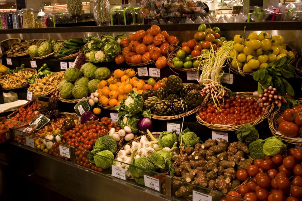 Free Image of Abundance of Fruits and Vegetables in Display Case 