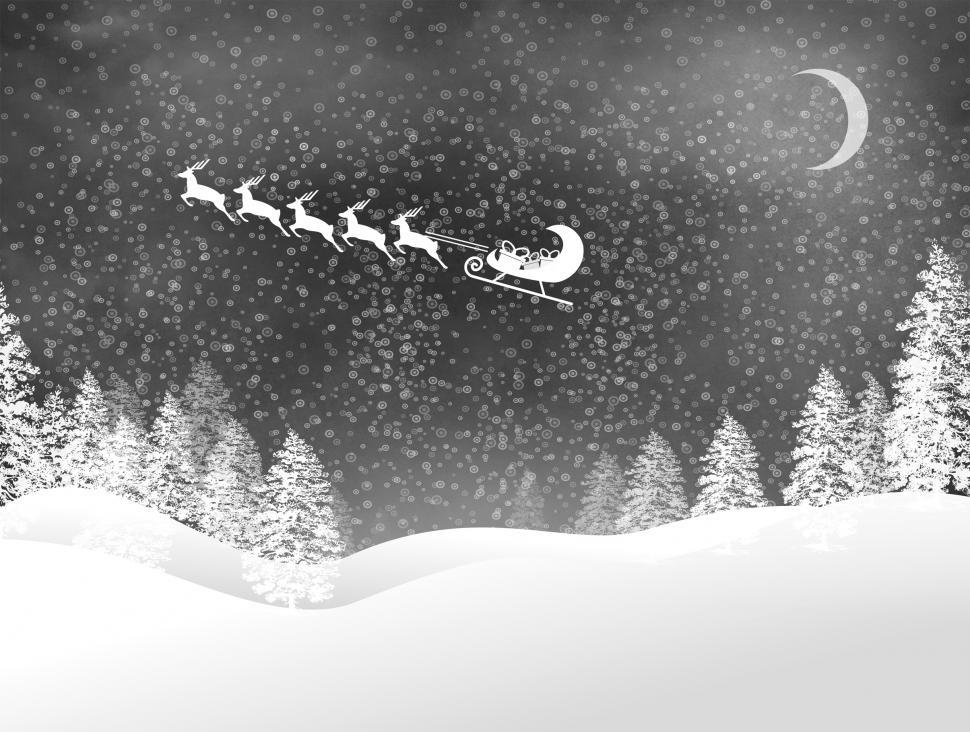 Free Image of Snowy Christmas night landscape with Santas sled and reindeer 