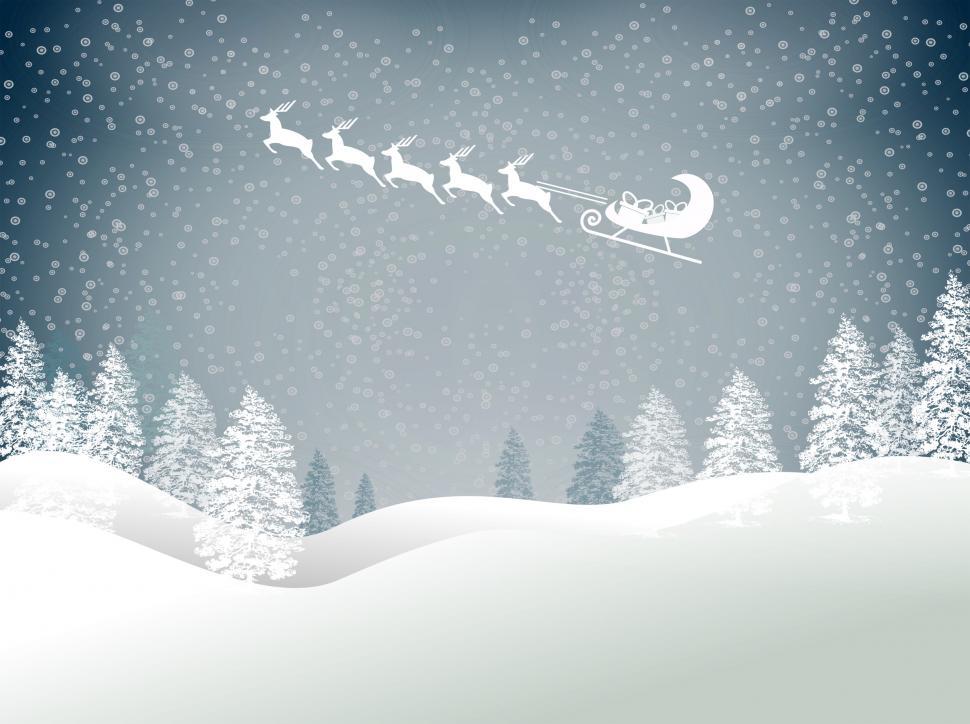 Free Image of Snowy Christmas landscape with Santas sled and reindeer 