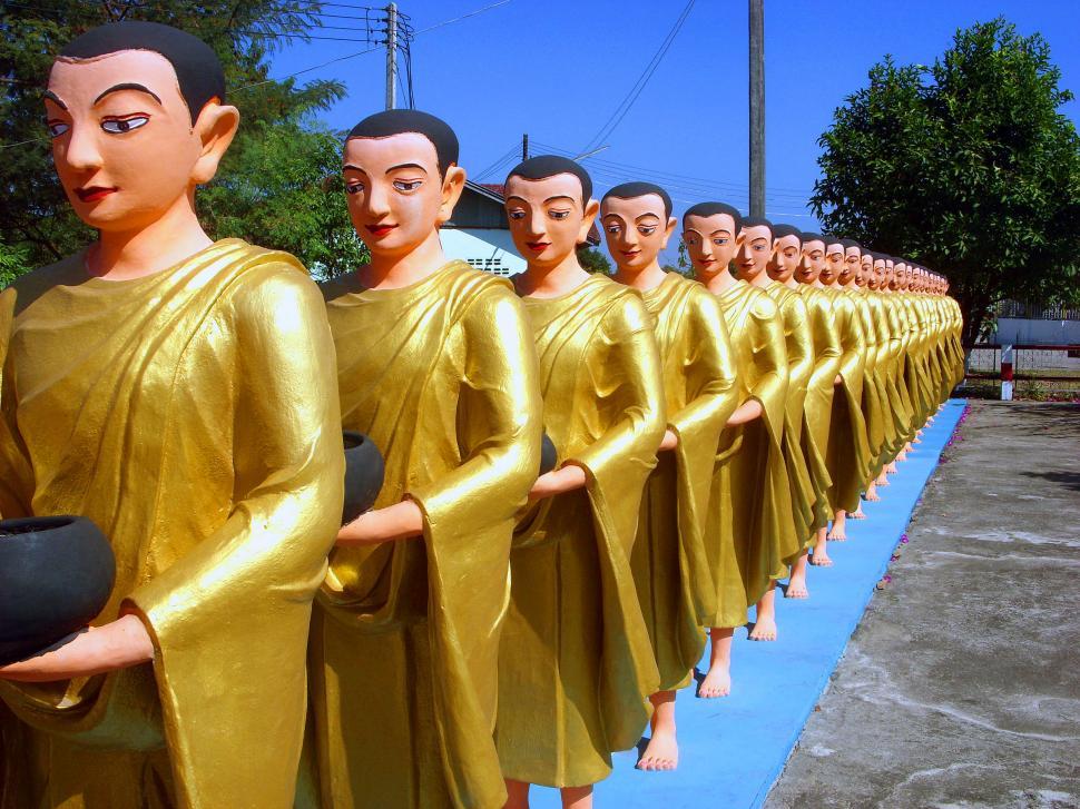 Free Image of Line of Buddhist monk statues - Tachileik, Myanmar 