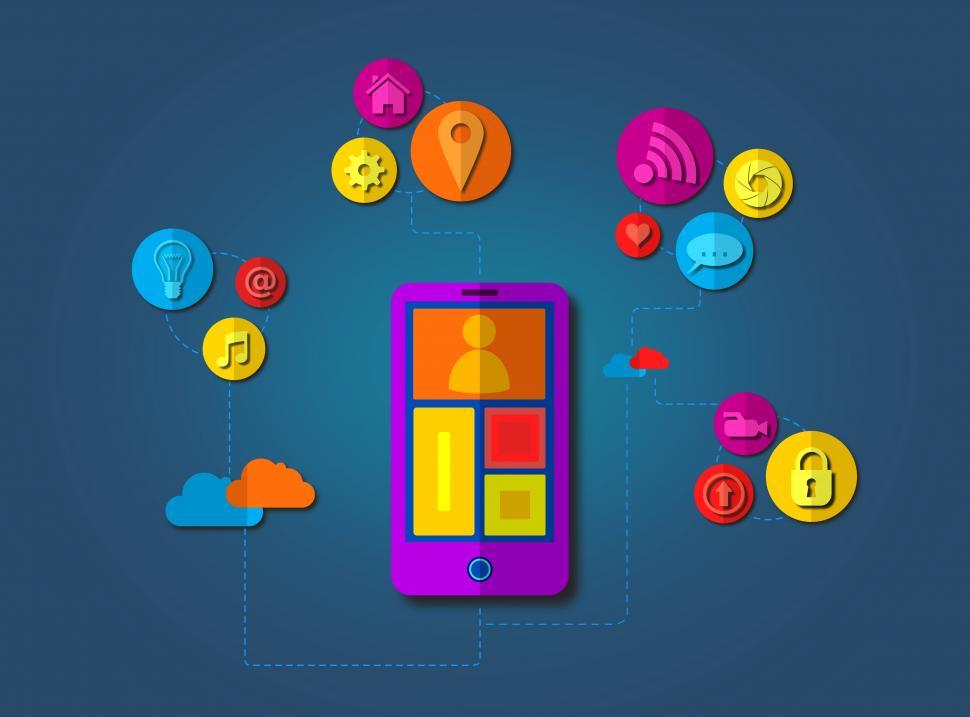 Free Image of The shift to the cloud - A smartphone connects via apps with the 