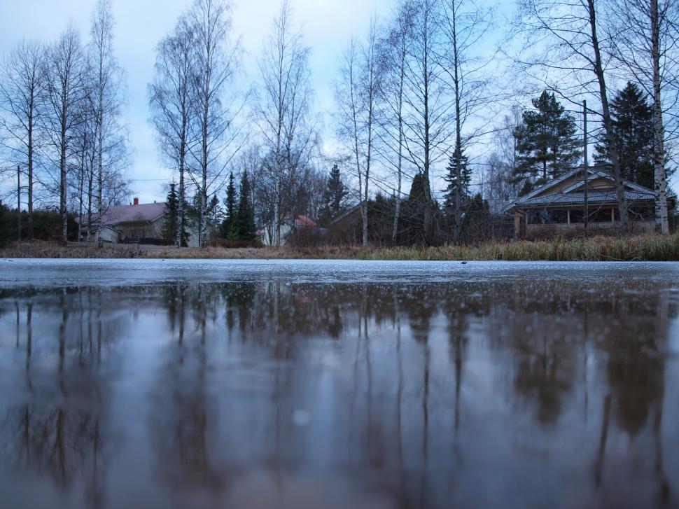 Free Image of Frozen pond and cottage 