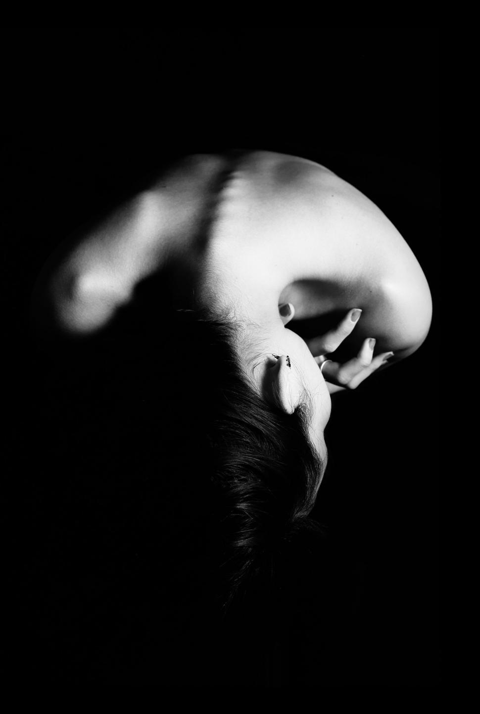 Free Image of Woman Upside Down in Black and White 
