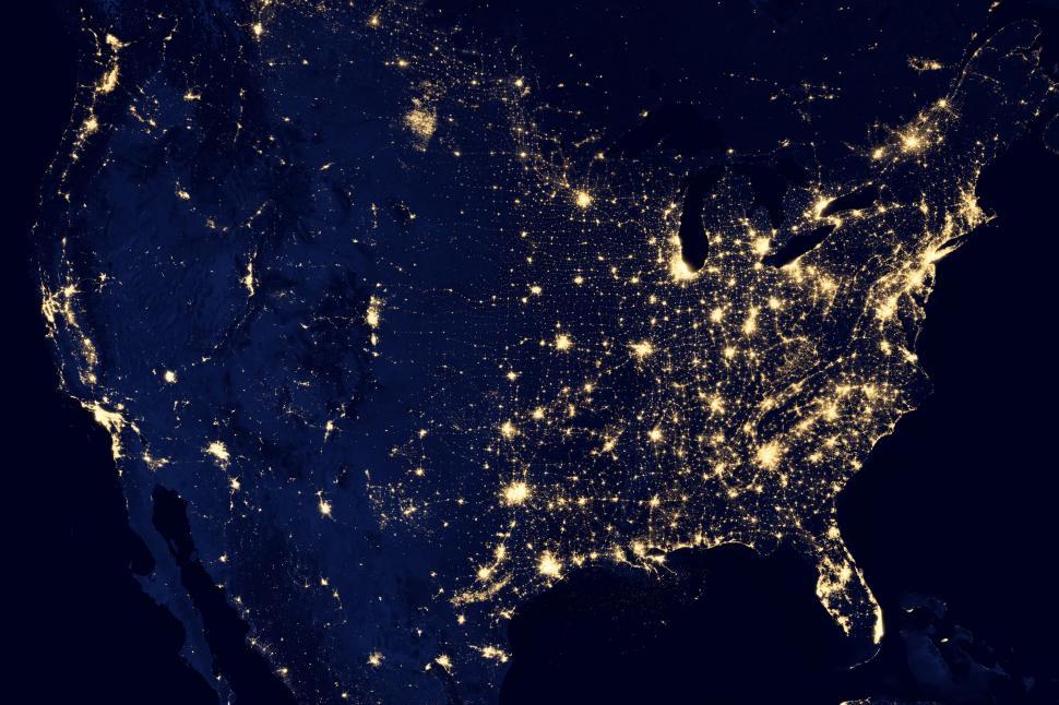 Free Image of Night Map of the United States 