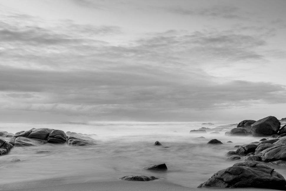 Free Image of Rocks and Water in Black and White 