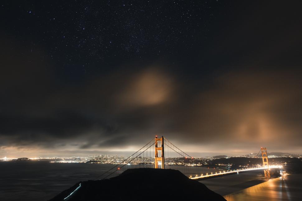 Free Image of Night Time View of Bridge and Body of Water 