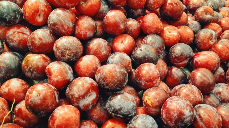 Free Image of Pile of Red Plums Covered in Ice 