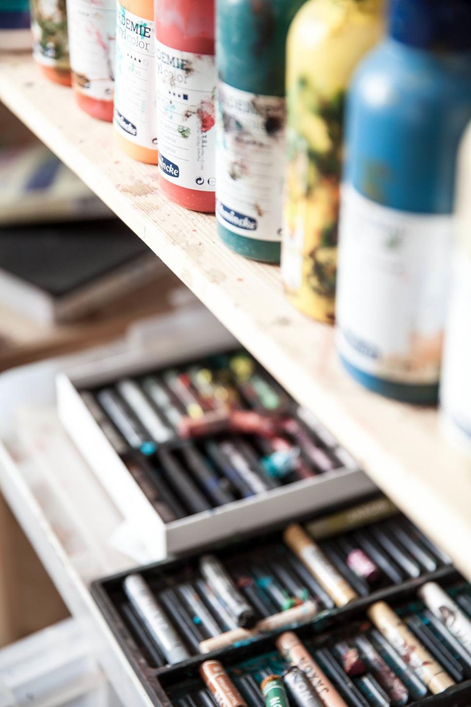 Free Image of Diverse Array of Paint Types on Shelf 