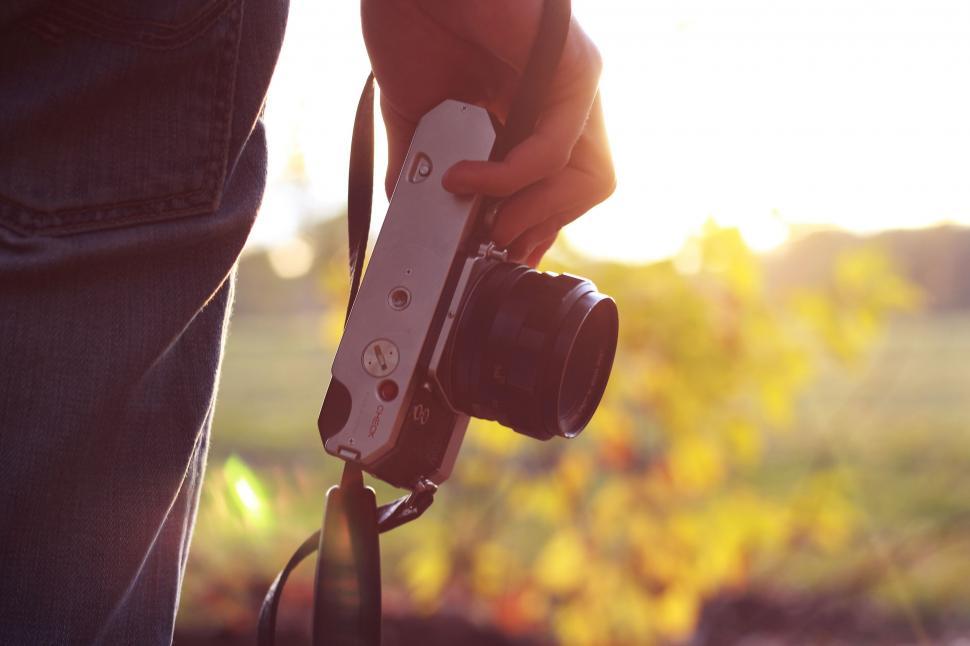 Free Image of Person Holding Camera and Video Camera in Outdoor Setting 
