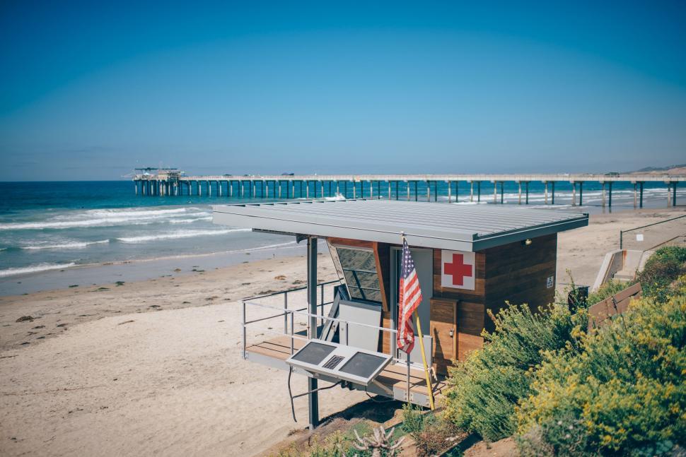 Free Image of Lifeguard Station and Pier on Beach 