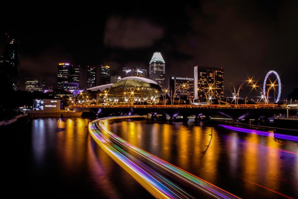 Free Image of Dynamic Nighttime View of a Busy Cityscape 