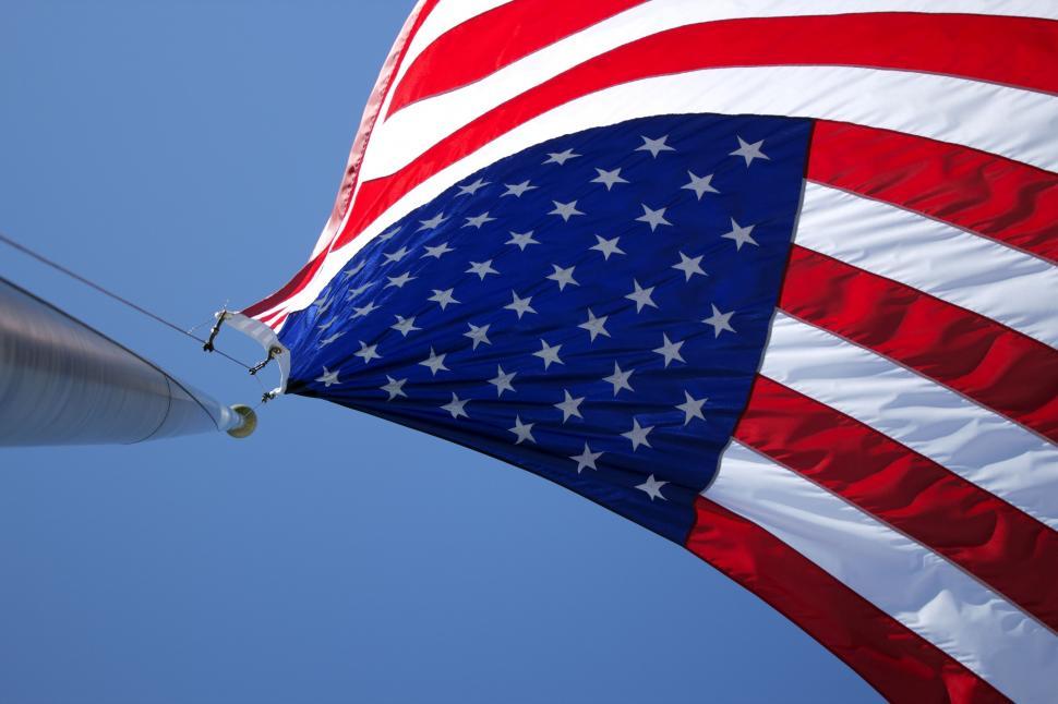 Free Image of Large American Flag Flying in the Sky 