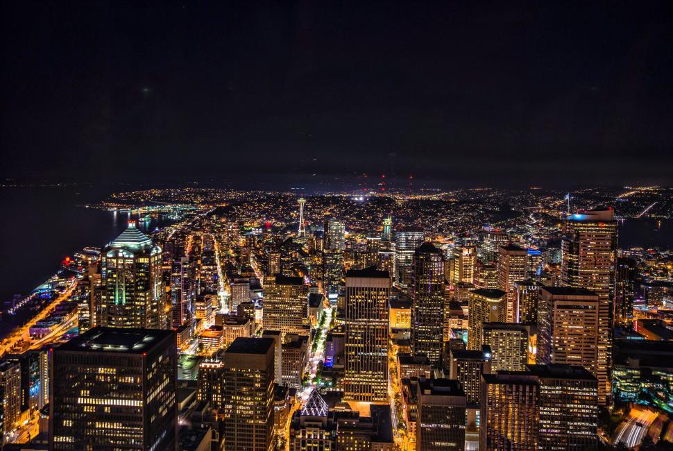 Free Image of City Night View From Buildings Top 