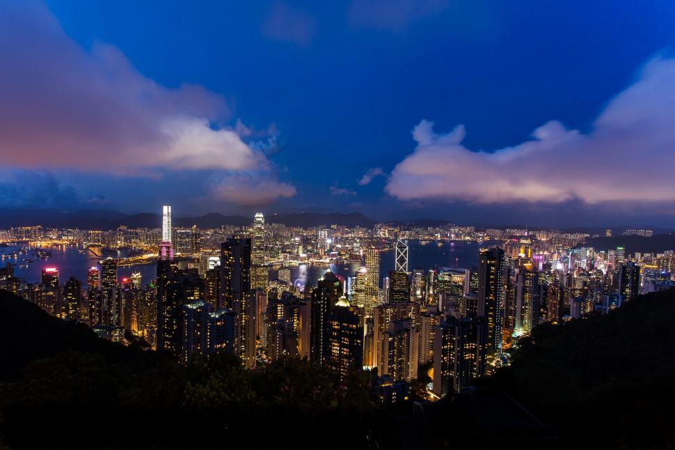 Free Image of Night View of City From Hilltop 