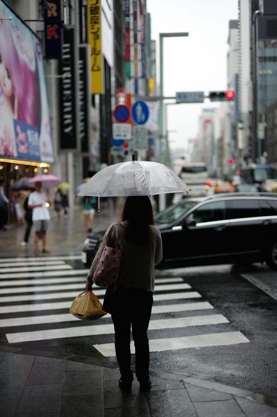 Free Image of Woman Walking Across Street Holding Umbrella 