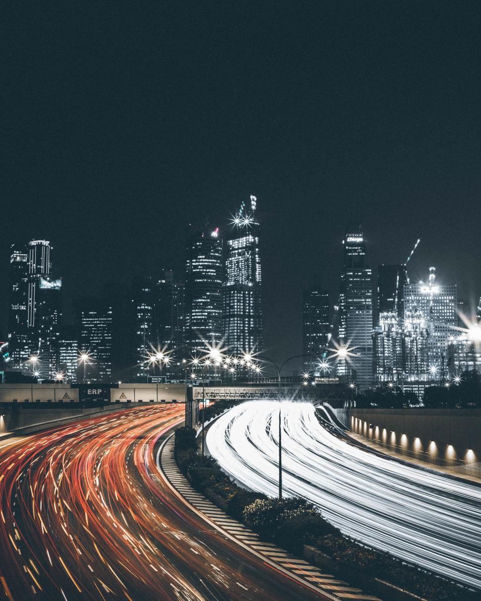 Free Image of Glowing City Skyline With Long Exposure at Night 