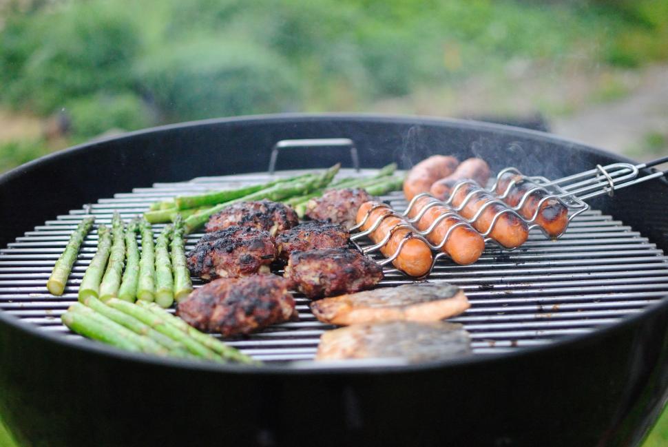 Free Image of Barbecue Grill With Meat and Vegetables Cooking 