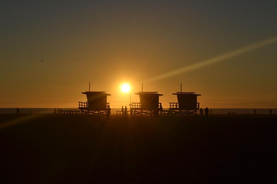 Free Image of Lifeguard Huts on Beach 