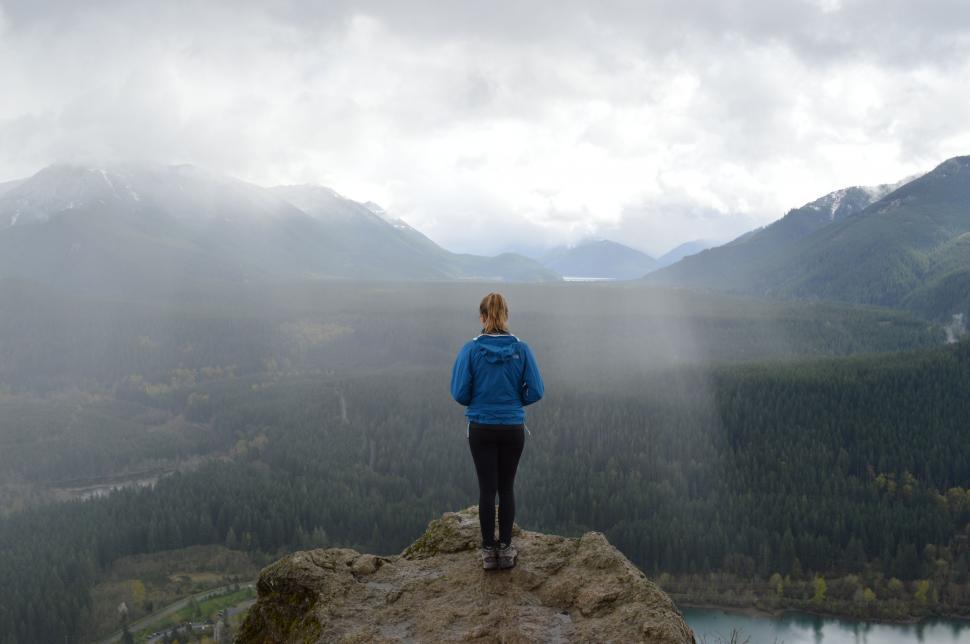 Free Image of Person Standing on Mountain Overlooking Lake 