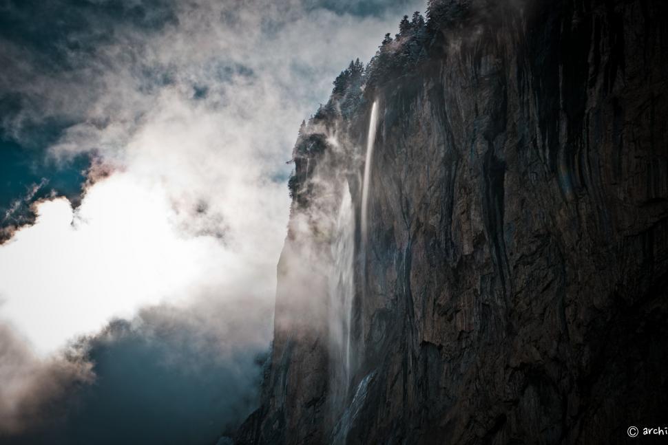 Free Image of Mountain With Waterfall 