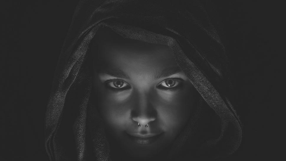 Free Image of Person Wearing Hoodie in Black and White 