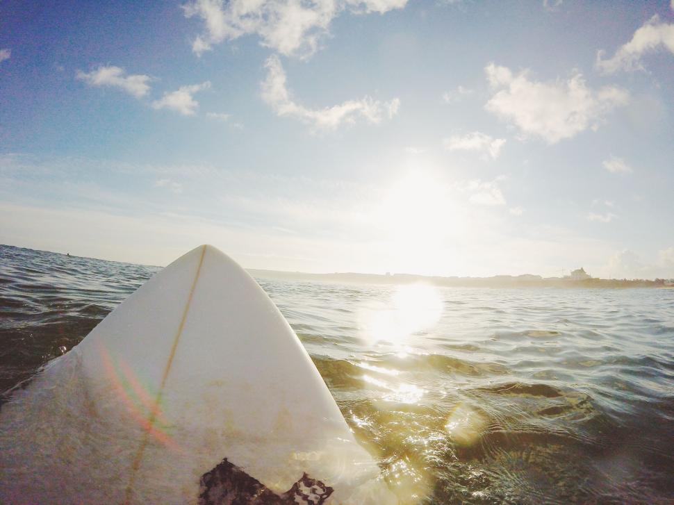 Free Image of Rear View of a Surfboard in the Water 
