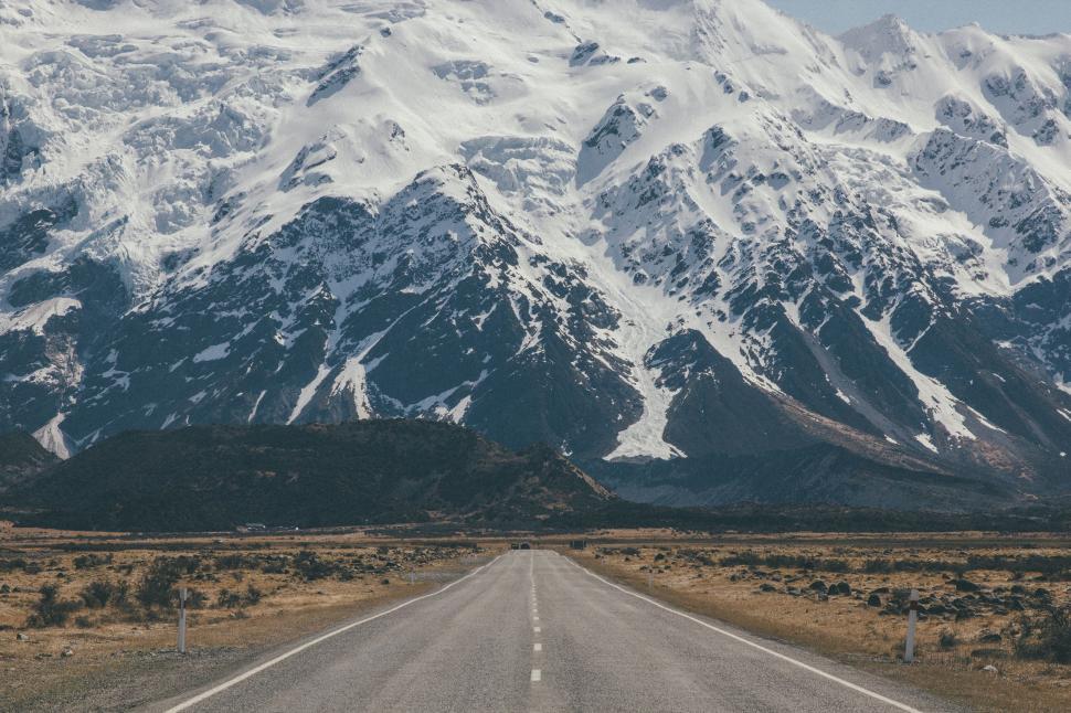 Free Image of Snow Covered Mountains and Long Road 