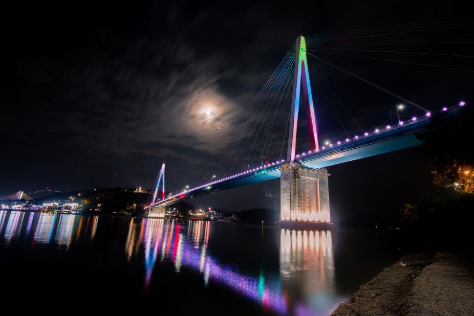 Free Image of Illuminated Bridge at Night 