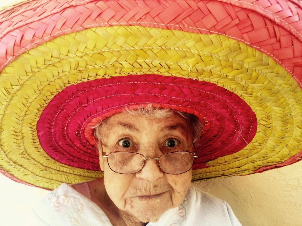 Free Image of Old Woman in Sombrero and Glasses 