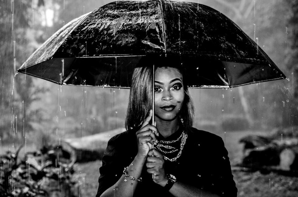 Free Image of Woman Holding Umbrella in Black and White 