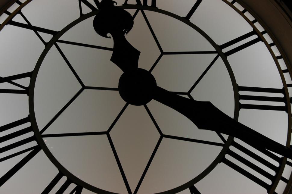 Free Image of Black and White Clock With Roman Numerals 