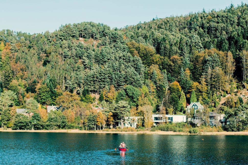 Free Image of Person Boating on Lake Surrounded by Trees 