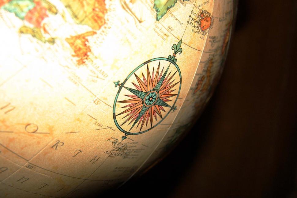 Download Free Stock Photo of Globe Rotated to Show Compass Points 
